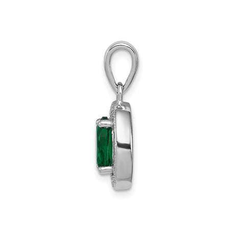 Sterling Silver Pendant with Oval Green Cubic Zirconia and White CZ Halo Design for Women