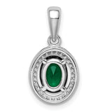 Sterling Silver Pendant with Oval Green Cubic Zirconia and White CZ Halo Design for Women