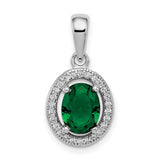 Sterling Silver Pendant with Oval Green Cubic Zirconia and White CZ Halo Design for Women