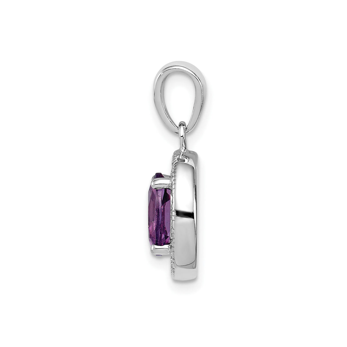 Sterling Silver Pendant with Amethyst Oval and Cubic Zirconia Halo Accents for Women
