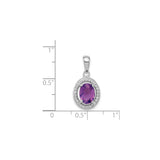 Sterling Silver Pendant with Amethyst Oval and Cubic Zirconia Halo Accents for Women