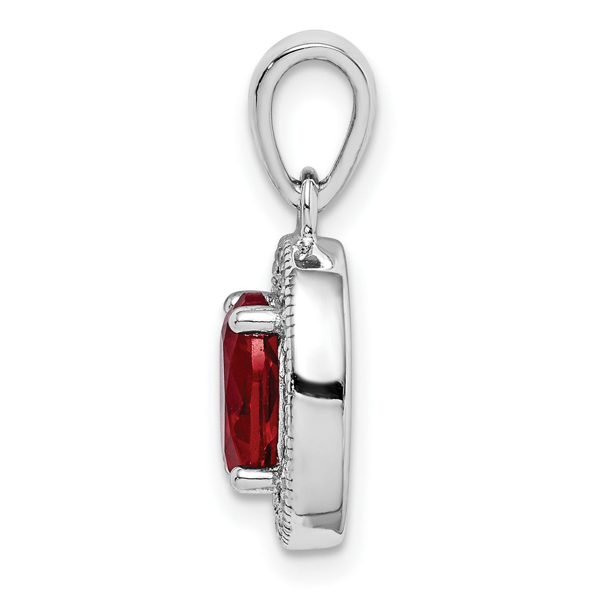 Sterling Silver Pendant with Red Cubic Zirconia Center and Clear Halo Accents for Women