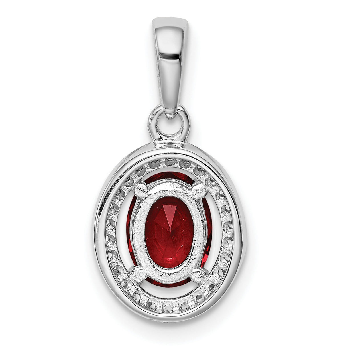 Sterling Silver Pendant with Red Cubic Zirconia Center and Clear Halo Accents for Women