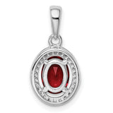 Sterling Silver Pendant with Red Cubic Zirconia Center and Clear Halo Accents for Women