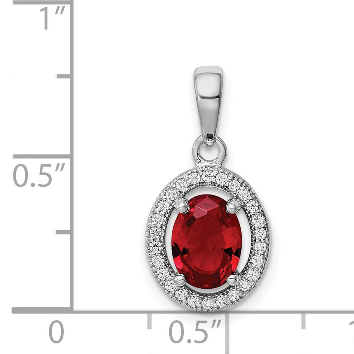Sterling Silver Pendant with Red Cubic Zirconia Center and Clear Halo Accents for Women