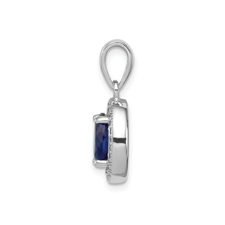 Sterling Silver Pendant with Cubic Zirconia, Oval Deep Blue Gemstone, Halo Style for Women