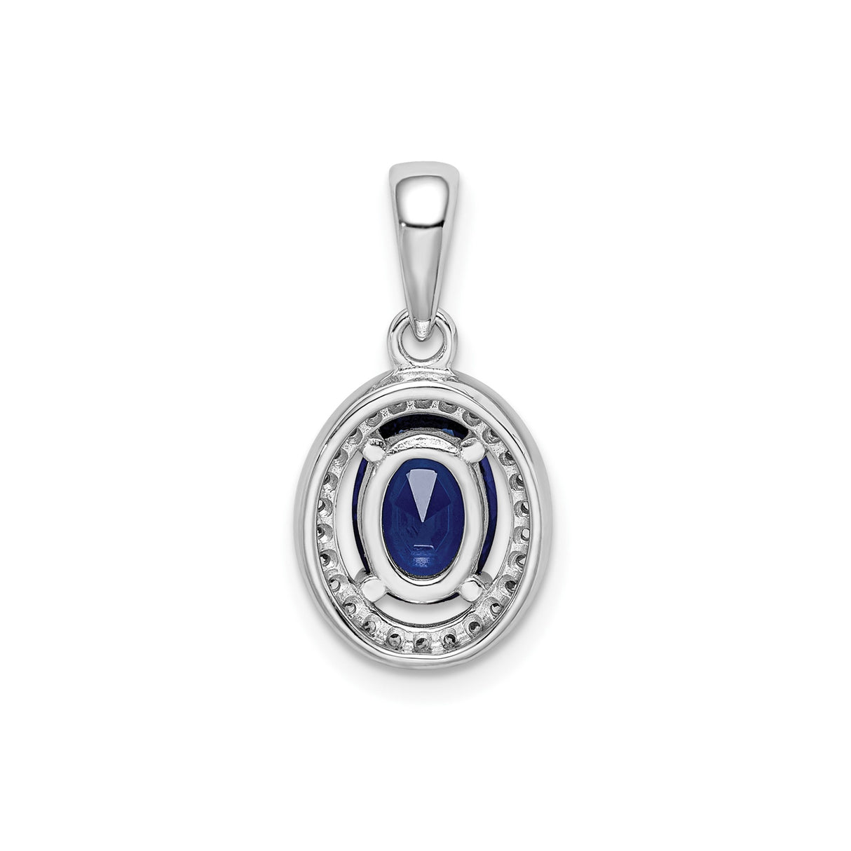 Sterling Silver Pendant with Cubic Zirconia, Oval Deep Blue Gemstone, Halo Style for Women