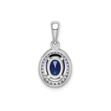 Sterling Silver Pendant with Cubic Zirconia, Oval Deep Blue Gemstone, Halo Style for Women