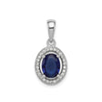Sterling Silver Pendant with Cubic Zirconia, Oval Deep Blue Gemstone, Halo Style for Women