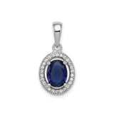 Sterling Silver Pendant with Cubic Zirconia, Oval Deep Blue Gemstone, Halo Style for Women