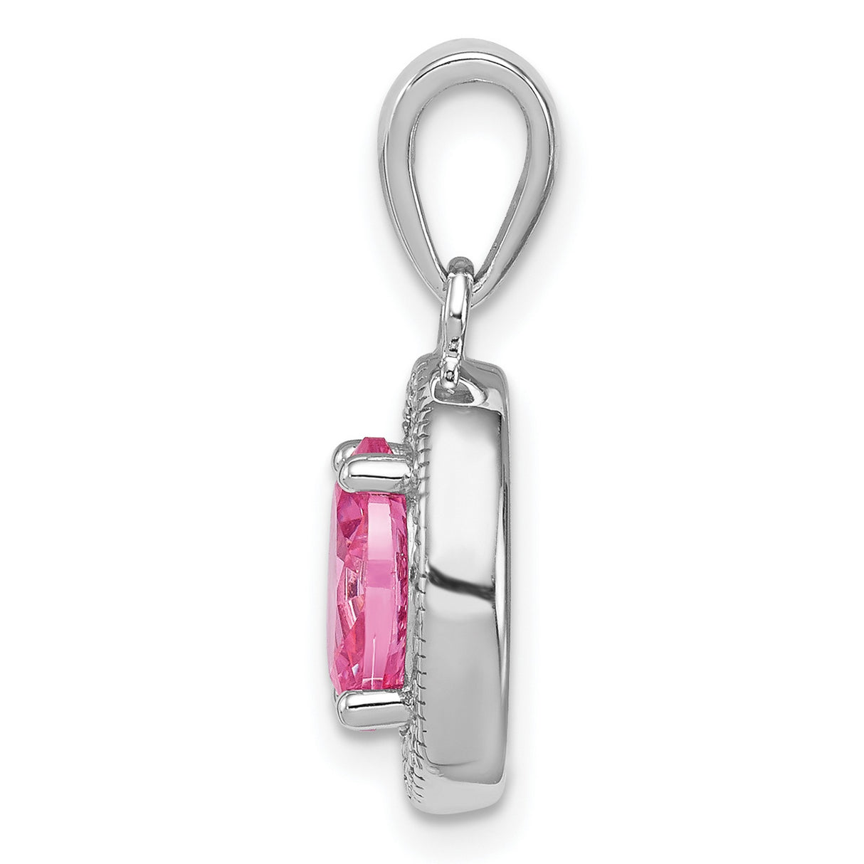 Sterling Silver Pendant with Pink Gemstone and Cubic Zirconia Halo Design for Women