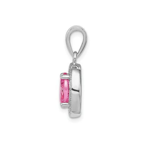 Sterling Silver Pendant with Pink Gemstone and Cubic Zirconia Halo Design for Women