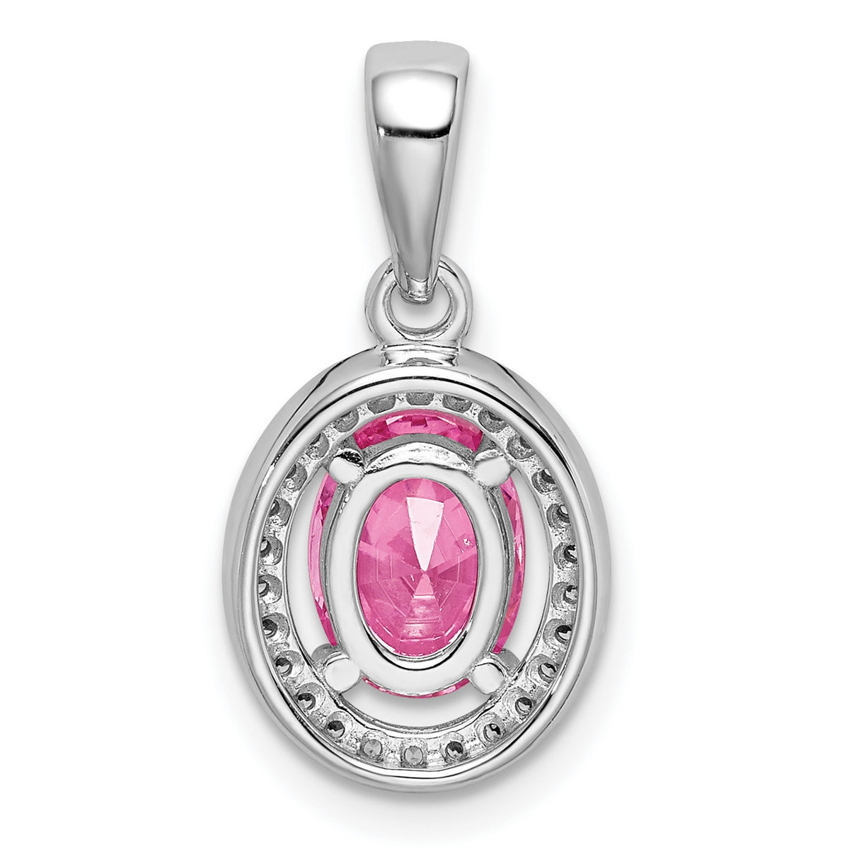 Sterling Silver Pendant with Pink Gemstone and Cubic Zirconia Halo Design for Women