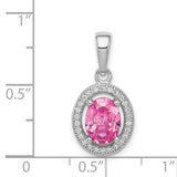 Sterling Silver Pendant with Pink Gemstone and Cubic Zirconia Halo Design for Women