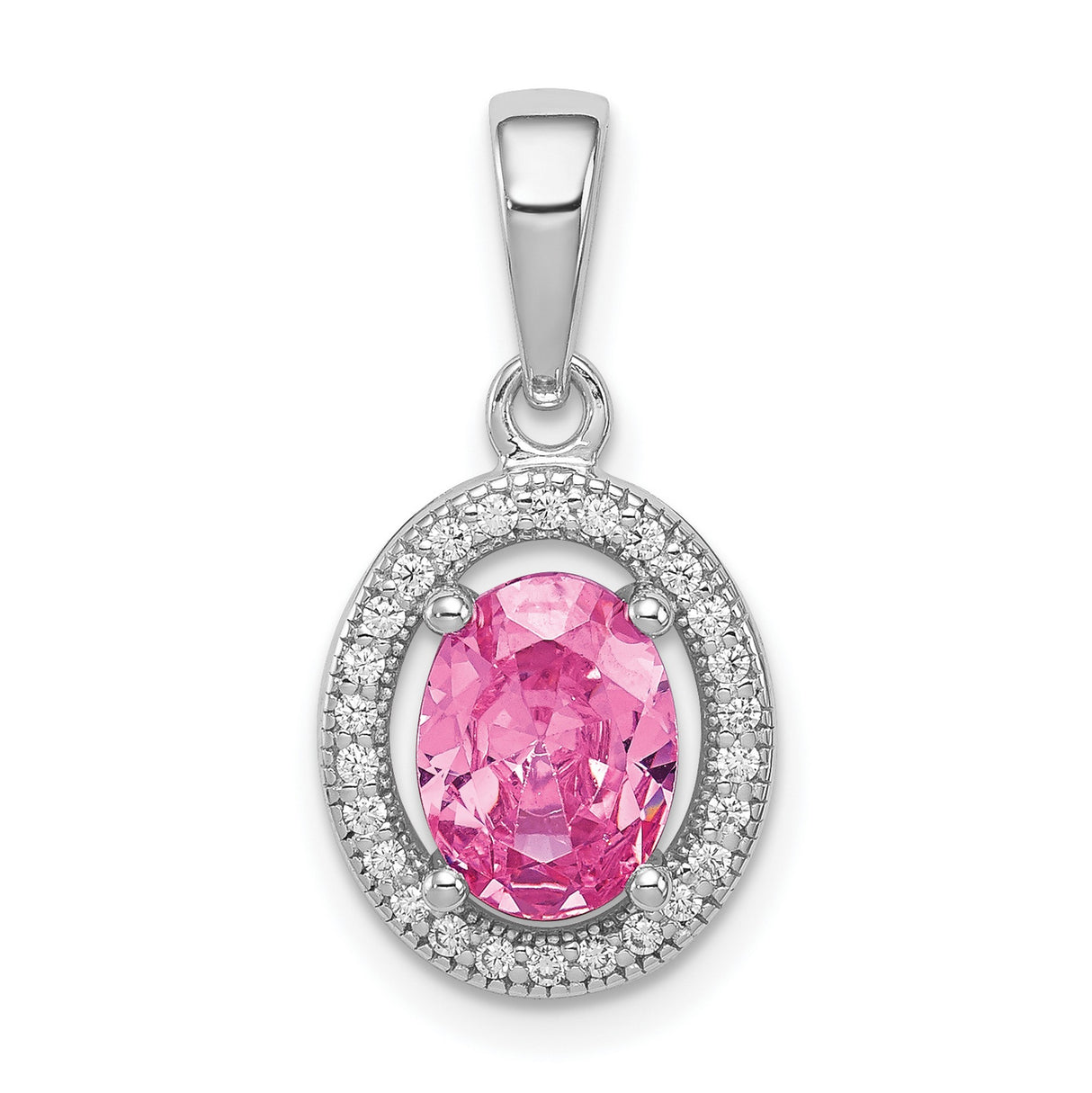 Sterling Silver Pendant with Pink Gemstone and Cubic Zirconia Halo Design for Women