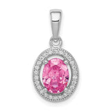 Sterling Silver Pendant with Pink Gemstone and Cubic Zirconia Halo Design for Women
