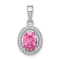Sterling Silver Pendant with Pink Gemstone and Cubic Zirconia Halo Design for Women