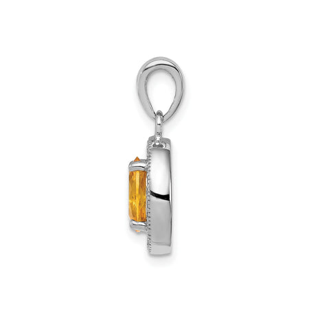 Sterling Silver Pendant with Faceted Yellow Cubic Zirconia and Clear Halo