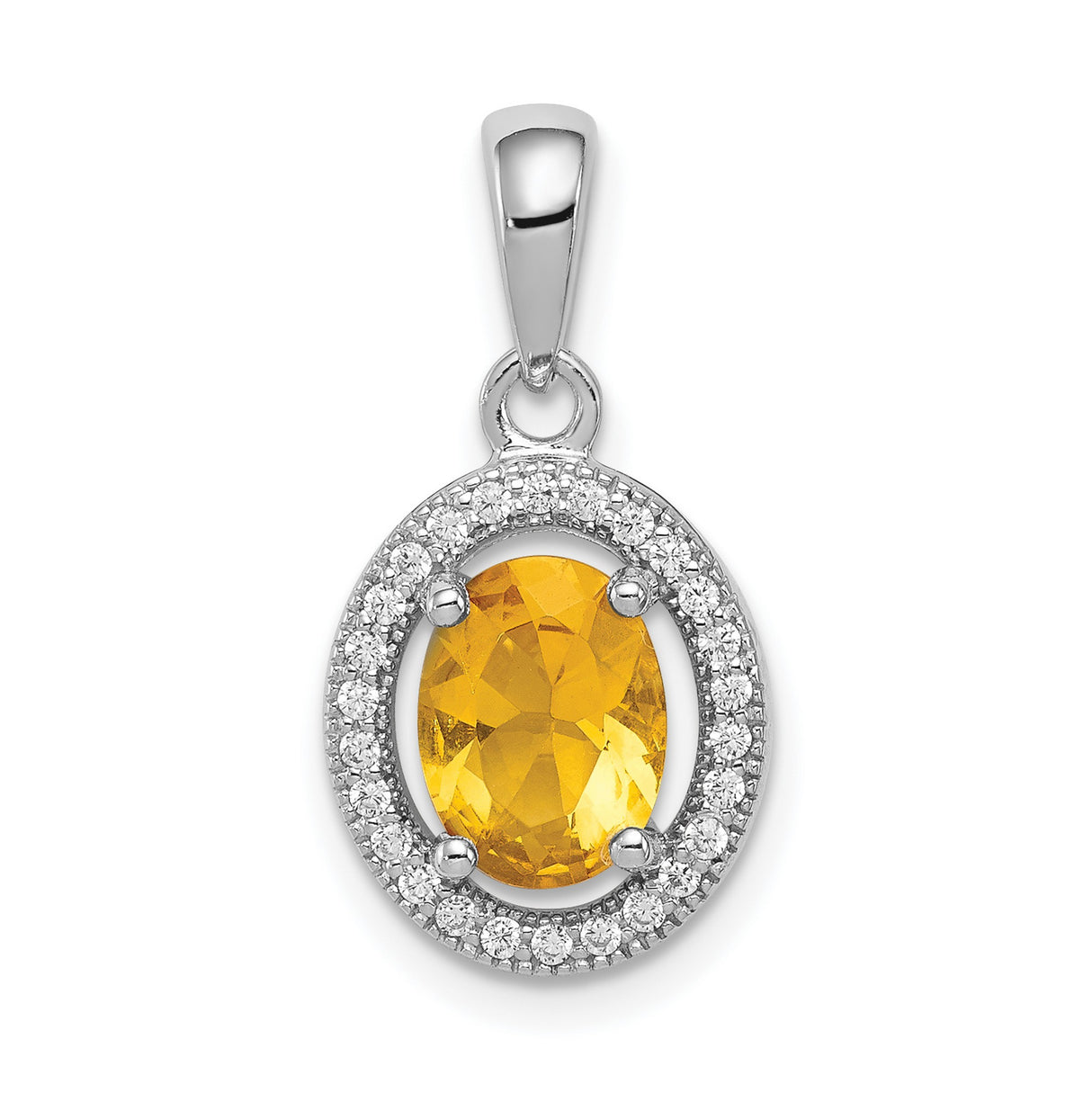 Sterling Silver Pendant with Faceted Yellow Cubic Zirconia and Clear Halo