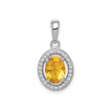 Sterling Silver Pendant with Faceted Yellow Cubic Zirconia and Clear Halo