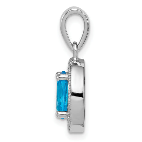 Sterling Silver Oval Pendant with Blue Topaz and Cubic Zirconia Halo for Women