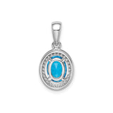 Sterling Silver Oval Pendant with Blue Topaz and Cubic Zirconia Halo for Women
