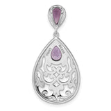 Sterling Silver Pendant with Amethyst Teardrops and Filigree Scrollwork for Women