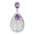Sterling Silver Pendant with Amethyst Teardrops and Filigree Scrollwork for Women