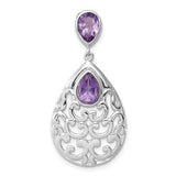 Sterling Silver Pendant with Amethyst Teardrops and Filigree Scrollwork for Women