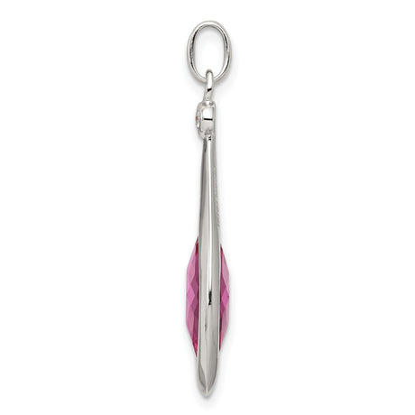 Sterling Silver Teardrop Pendant with Pink Marquise Gemstone and Accent Stone