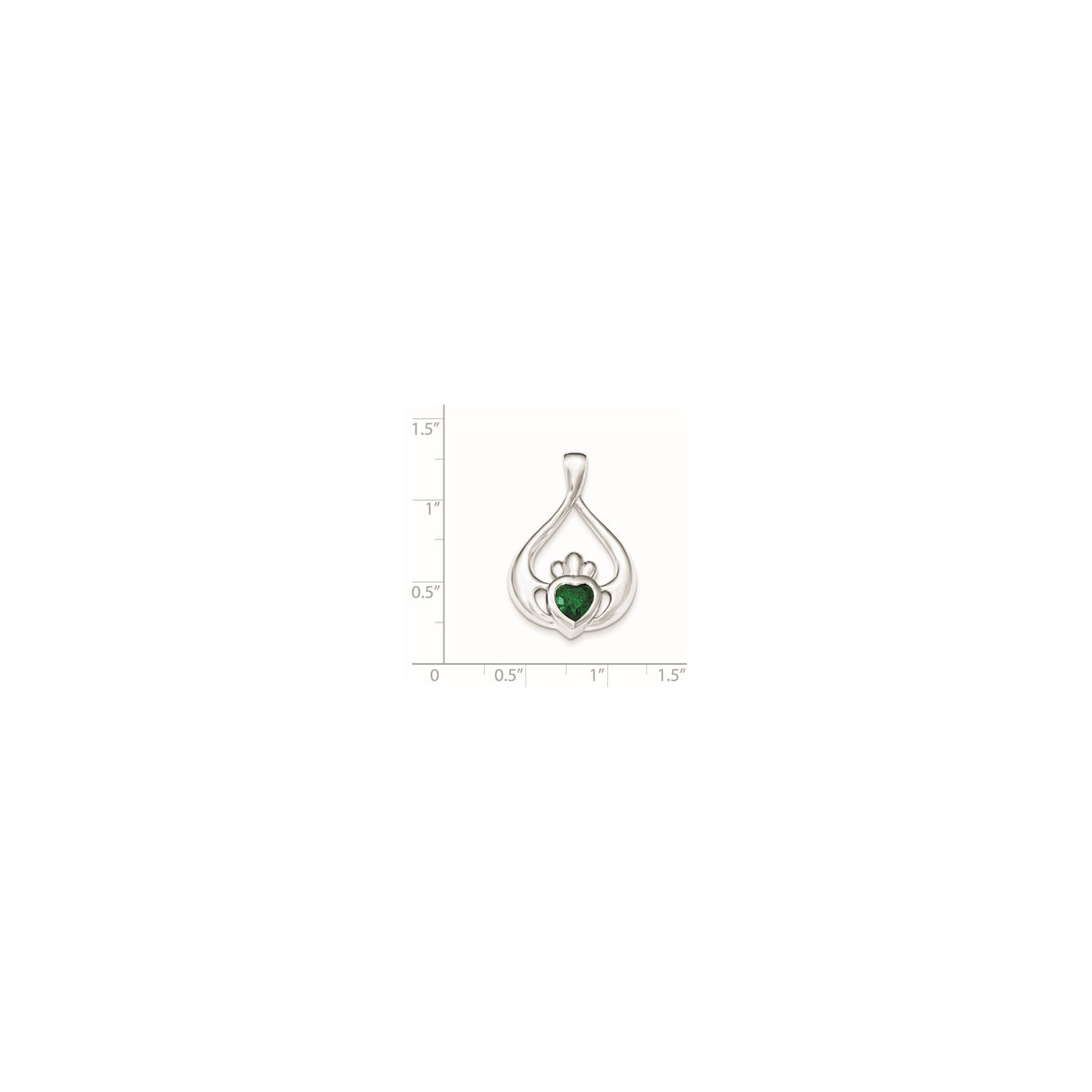 Sterling Silver Claddagh Pendant with Green Cubic Zirconia Heart, Irish Love and Loyalty Symbol
