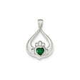 Sterling Silver Claddagh Pendant with Green Cubic Zirconia Heart, Irish Love and Loyalty Symbol