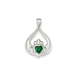 Sterling Silver Claddagh Pendant with Green Cubic Zirconia Heart, Irish Love and Loyalty Symbol