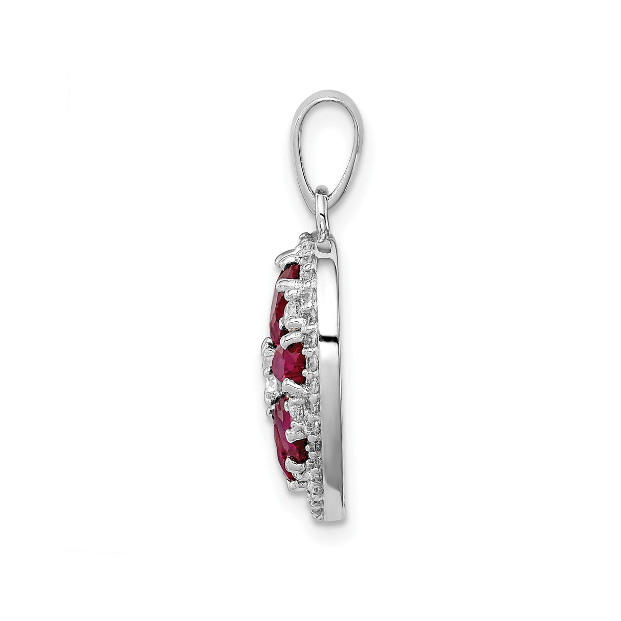 Sterling Silver Heart Pendant with Cubic Zirconia and Lab Created Ruby in Floral Design