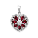 Sterling Silver Heart Pendant with Cubic Zirconia and Lab Created Ruby in Floral Design