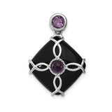 Sterling Silver Celtic Knot Pendant with Amethyst and Black Onyx Cross Motif