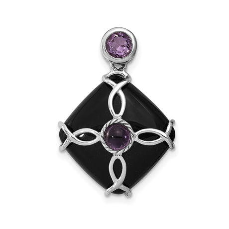 Sterling Silver Celtic Knot Pendant with Amethyst and Black Onyx Cross Motif