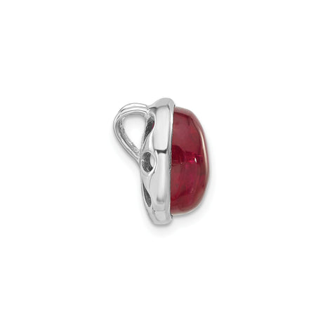 Sterling Silver Pendant with Pink Magenta Oval Cabochon in Smooth Bezel Setting