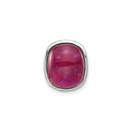 Sterling Silver Pendant with Pink Magenta Oval Cabochon in Smooth Bezel Setting