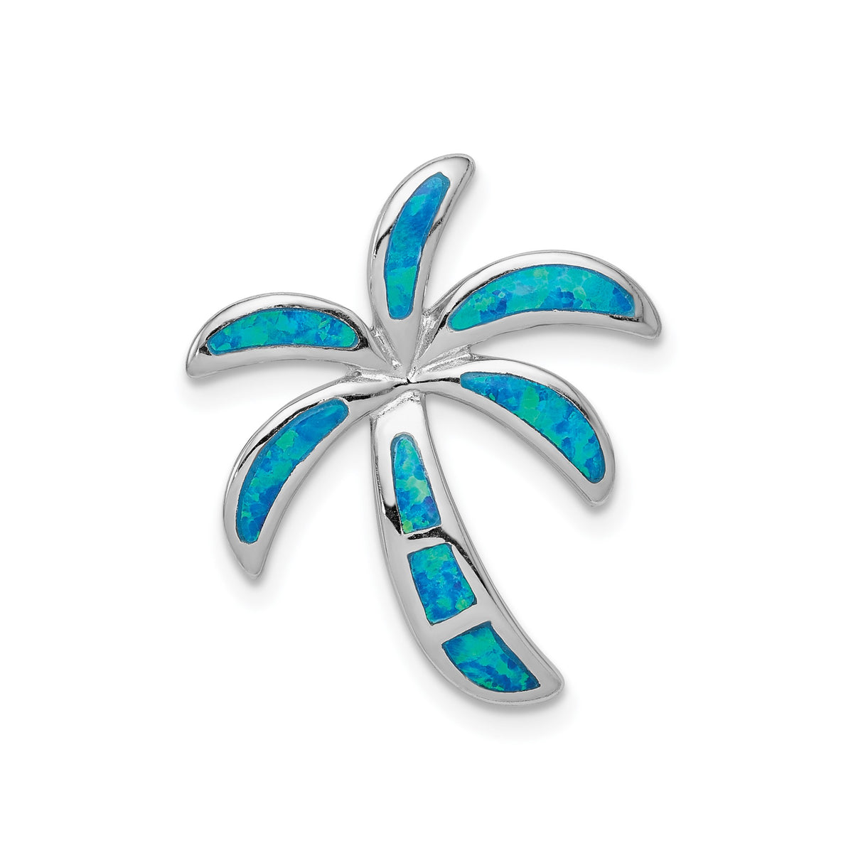 Sterling Silver Palm Tree Pendant with Blue Lab Created Opal, Tropical Beach Style