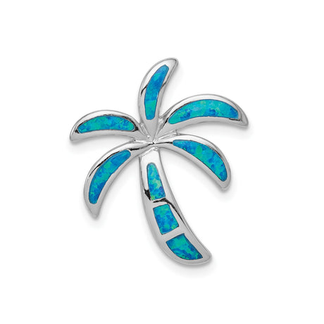 Sterling Silver Palm Tree Pendant with Blue Lab Created Opal, Tropical Beach Style