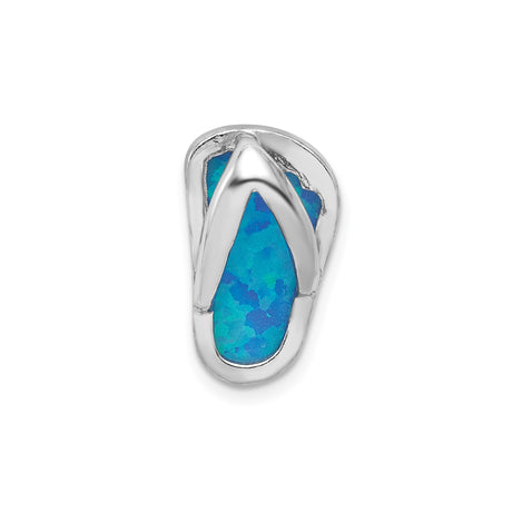 Sterling Silver Flip Flop Pendant with Lab Created Blue Opal, Beach Sandal Charm