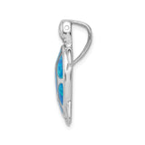 Sterling Silver Turtle Pendant with Blue Lab Created Opal Inlay, Nautical Ocean Design