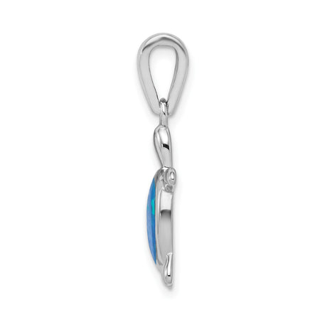 Sterling Silver Sea Turtle Pendant with Blue Green Lab Created Opal Inlay, Ocean Theme Jewelry