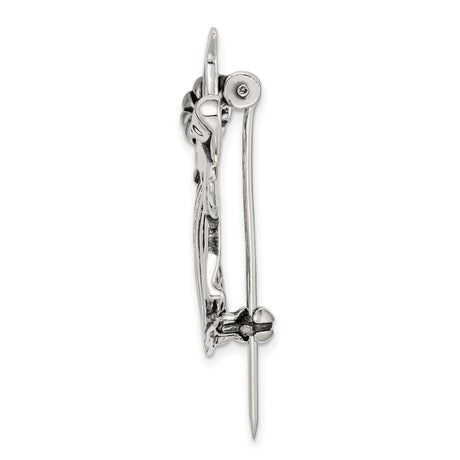 Polish and Antique Angel w Flower and Pin Charm Pendant in Real 925 Sterling Silver