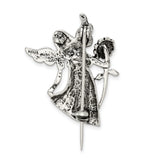 Polish and Antique Angel w Flower and Pin Charm Pendant in Real 925 Sterling Silver