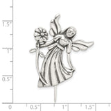Polish and Antique Angel w Flower and Pin Charm Pendant in Real 925 Sterling Silver