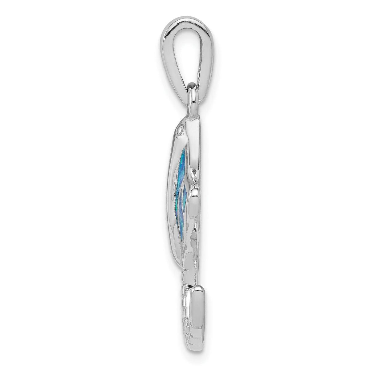 Sterling Silver Manta Ray Pendant with Lab Created Opal Inlay, Nautical Ocean Theme Jewelry