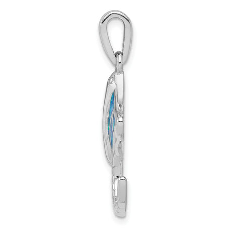 Sterling Silver Manta Ray Pendant with Lab Created Opal Inlay, Nautical Ocean Theme Jewelry
