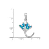 Sterling Silver Manta Ray Pendant with Lab Created Opal Inlay, Nautical Ocean Theme Jewelry